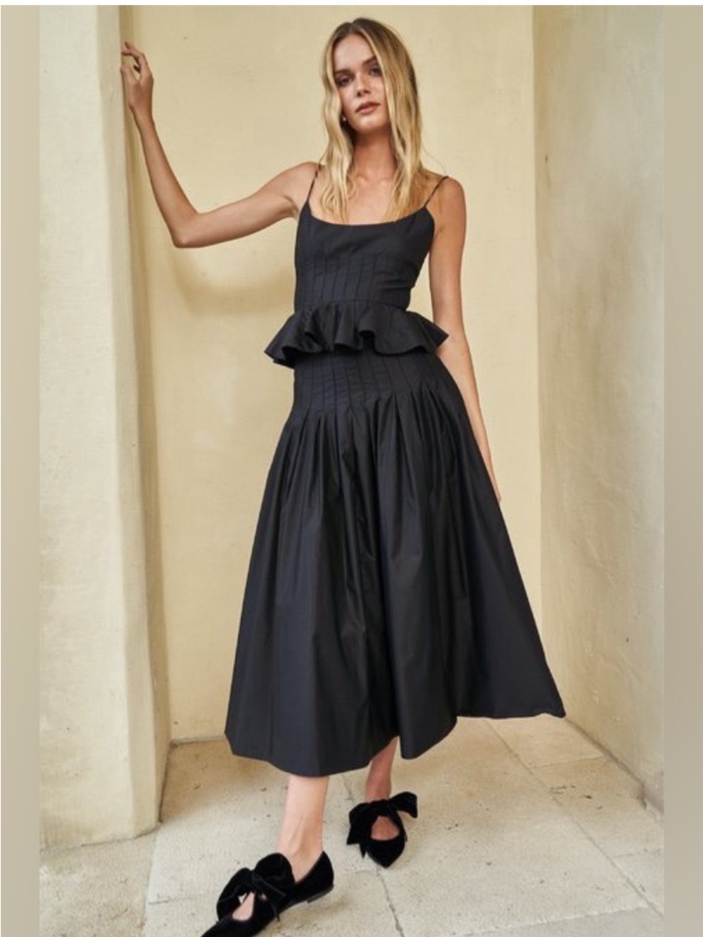 Hunter Bell Black Peplum Spaghetti Strap Top